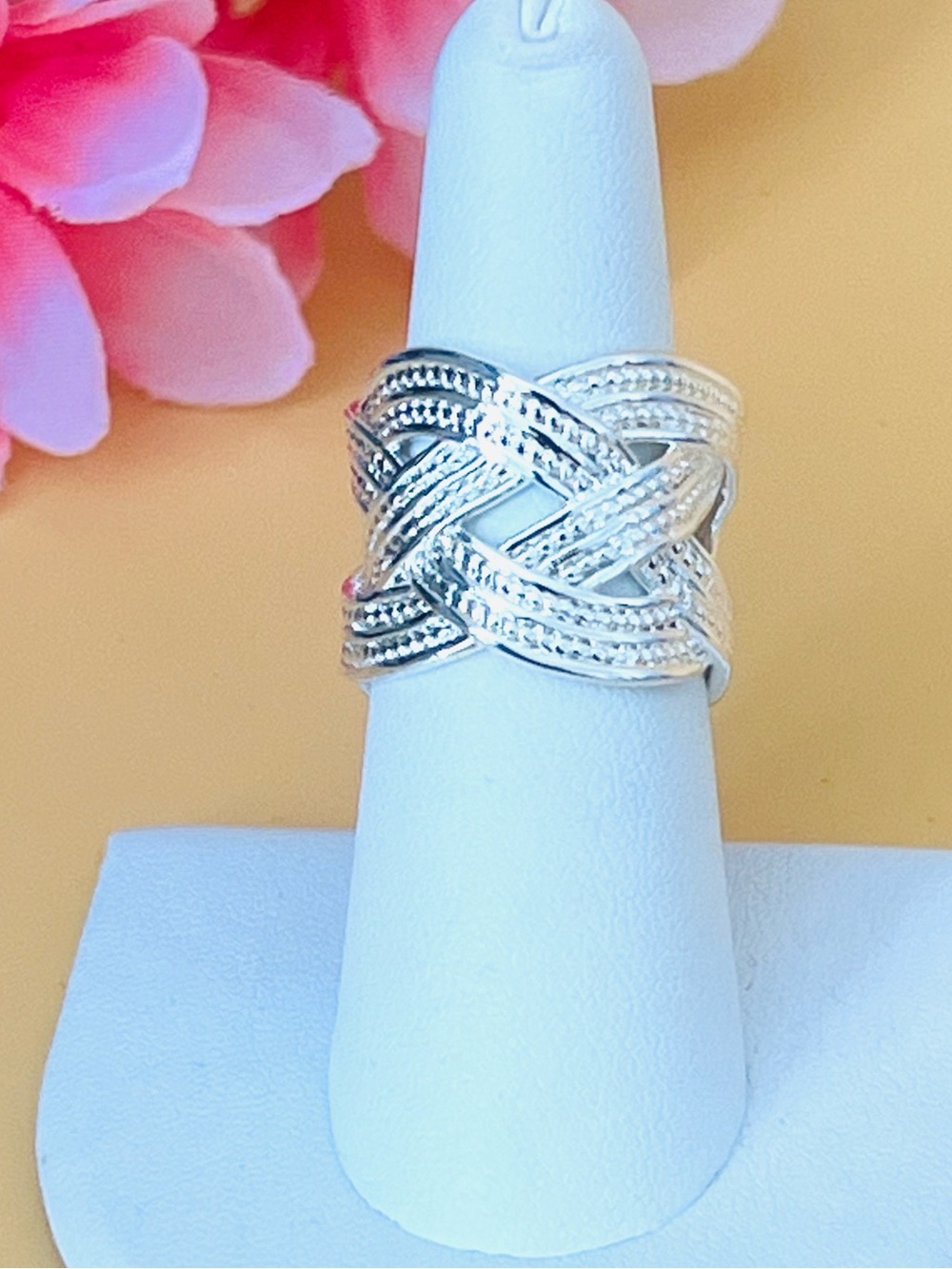 Silver .925 Braided Open Cuff Ring size 7.5